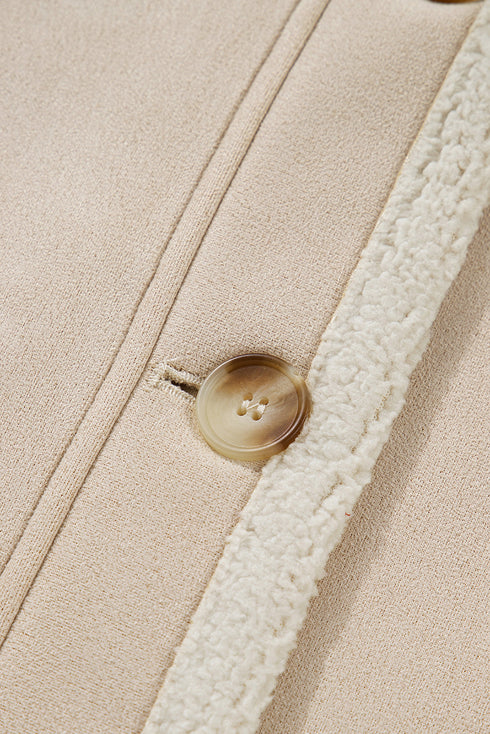 Sherpa Lined Faux Suede Drop Shoulder Button Jacket